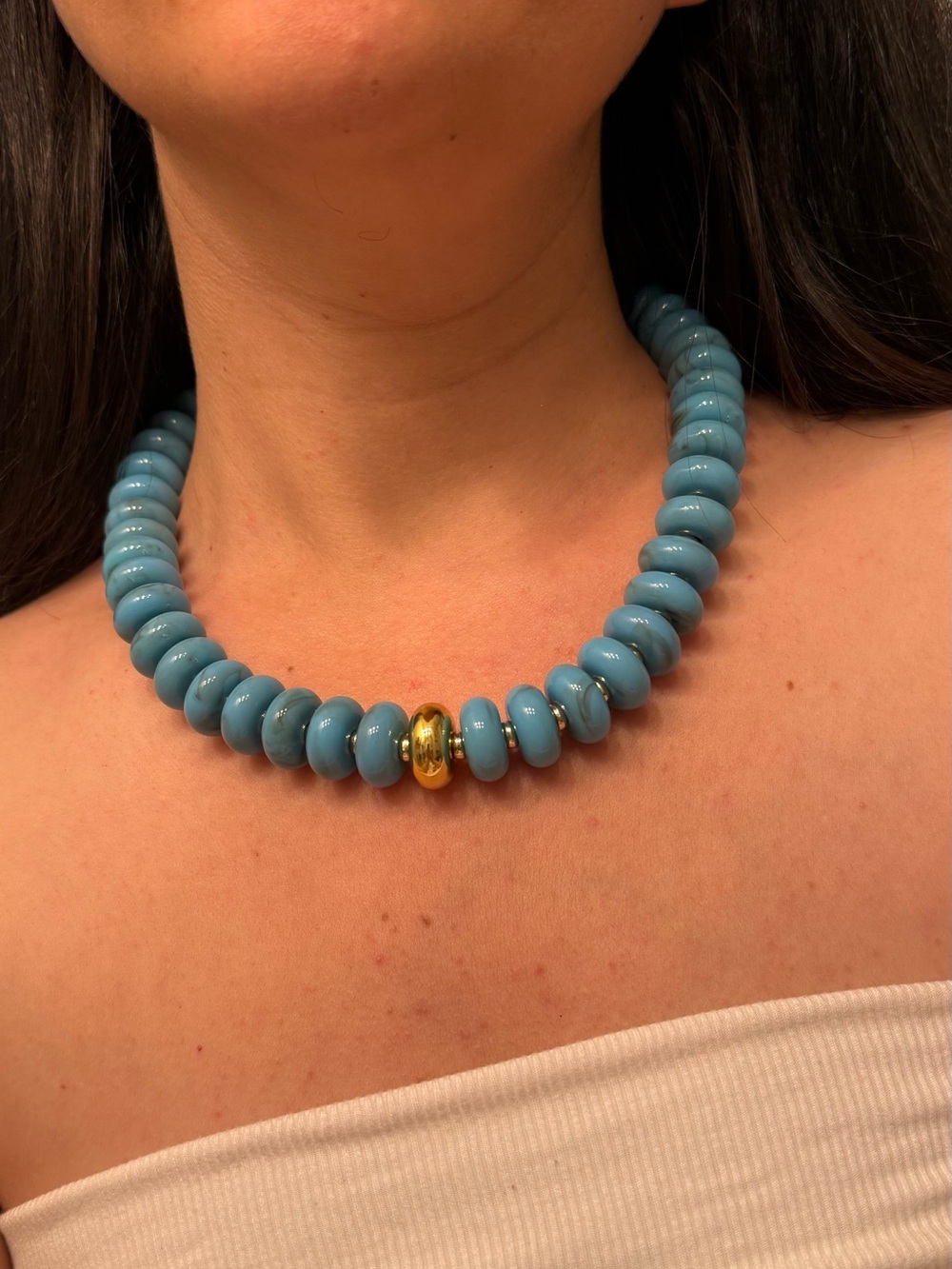 Turquoise Chunky Beaded Necklace - Picture 4 of 5